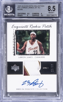 2003-04 UD "Exquisite Collection" Exquisite Rookie Patch Autograph (RPA) #78 LeBron James Signed Patch Rookie Card (#23/99) – LeBrons Jersey Number! – BGS NM-MT+ 8.5/BGS 10